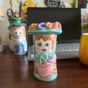 Susan Paley by GANZ Melissa Vase. Pastel Pink and Blue, Girl with Flower Hat. 5”